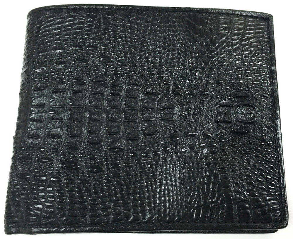 กระเป๋าสตางค์หนังจระเข้แท้ ส่วนโหนก สีดำ