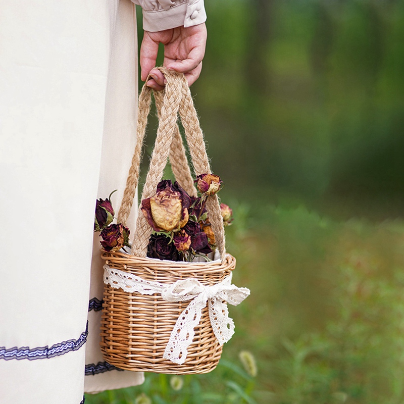กระเป๋าหวาย ตะกร้าหวาย บุผ้า คล้องแขน พร็อพถ่ายรูป basket bag🗑