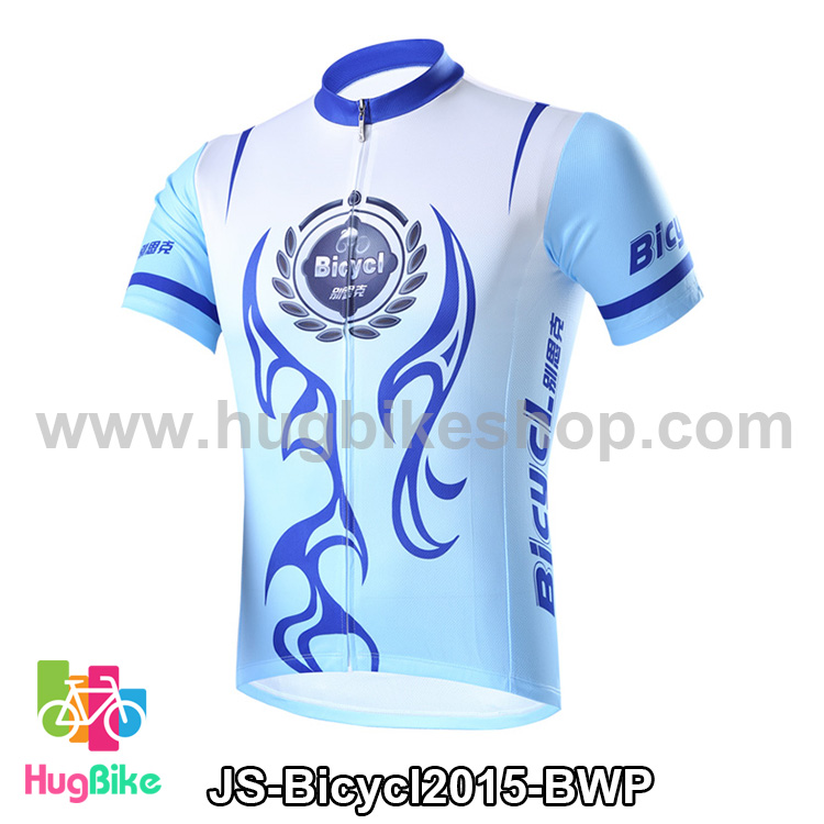 เสื้อจักรยานแขนสั้นทีม Bicycl 2015 สีฟ้าขาวลายน้ำเงิน