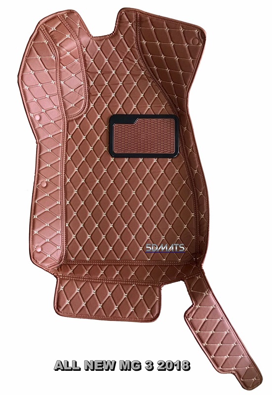 พรมปูพื้นรถยนต์6D MG3 2018 สีน้ำตาลด้ายครีม เต็มคัน