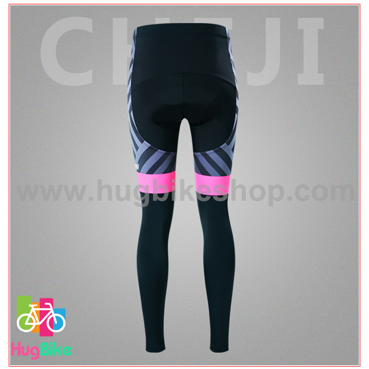 กางเกงจักรยานผู้หญิงขายาว CheJi 16 (10) สีดำลายเทาชมพู