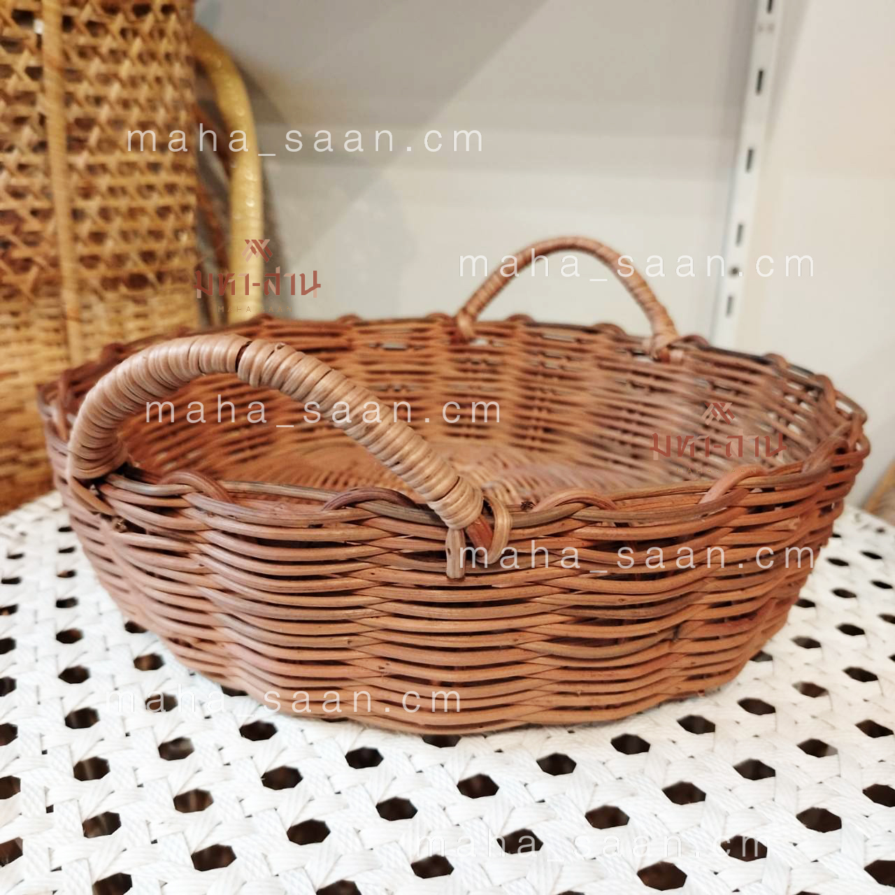 ตะกร้าเถาวัลย์ ทรงกลม พร้อมที่จับ ตะกร้าใส่ผลไม้ อเนกประสงค์ 🍎