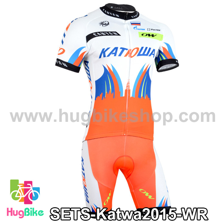 ชุดจักรยานแขนสั้นทีม Katwa 15 สีขาวส้ม