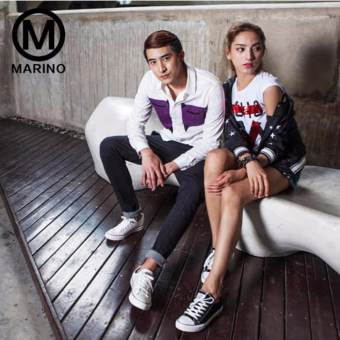 Marino รองเท้าผ้าใบผู้ชาย รองเท้าผ้าใบแฟชั่น No.A002 - สีน้ำเงิน