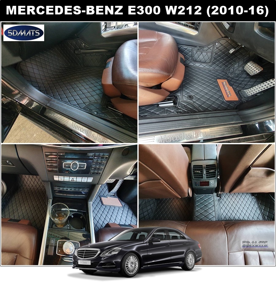 พรมปูพื้นรถยนต์6D BENZ E-CLASS W212 (ปี2010-16) สีดำ พรม6DหนังPUแท้ หนานุ่มพิเศษ เต็มคัน 3ชิ้น