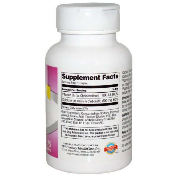 21st Century, 600+D3, Calcium Supplement, 75 Caplets