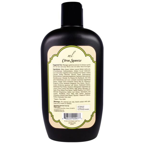 Madre Labs, Thickening B-Complex + Biotin Shampoo, No Sulfates, Citrus Squeeze, 14 fl oz (414 ml)