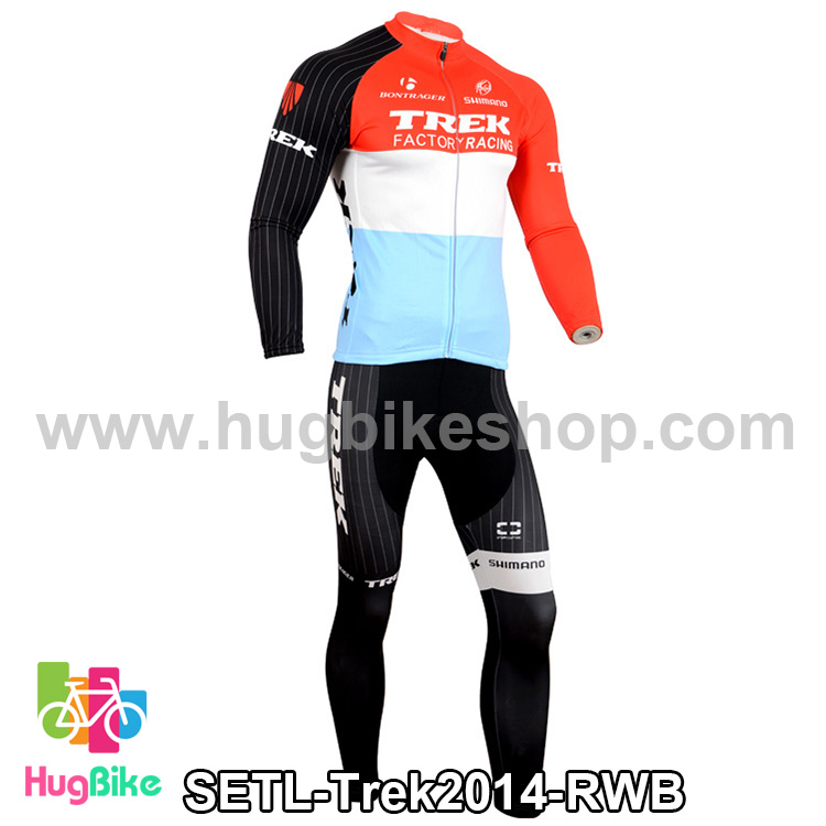 ชุดจักรยานแขนยาวทีม Trek 14 สีแดงขาวฟ้า