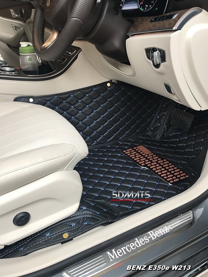 พรมปูพื้นรถยนต์6D BENZ E350e W213 สีดำด้ายฟ้า เต็มคัน (3ชิ้น)
