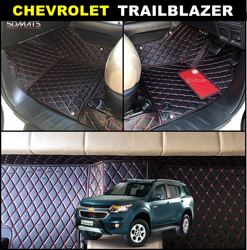พรมปูพื้นรถยนต์6D CHEVROLET TRAILBLAZER (ไม่มีกล่อง) สีดำด้ายแดง เข้ารูป เต็มคัน 9ชิ้น