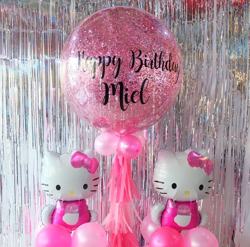 Happy Birthday 24-inch (1pcs) pink + Kitty (2pcs) / ลูกโป่ง 24นิ้ว สีชมพู + คิดตี้ 2 ตัว