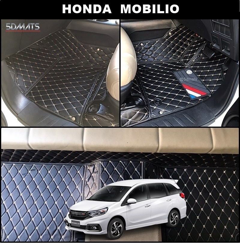พรมปูพื้นรถยนต์ 6D HONDA MOBILIO (7ที่นั่ง) พรม6D QX สวยงาม รวมแผ่นท้าย ตรงรุ่นรถ 5ชิ้น