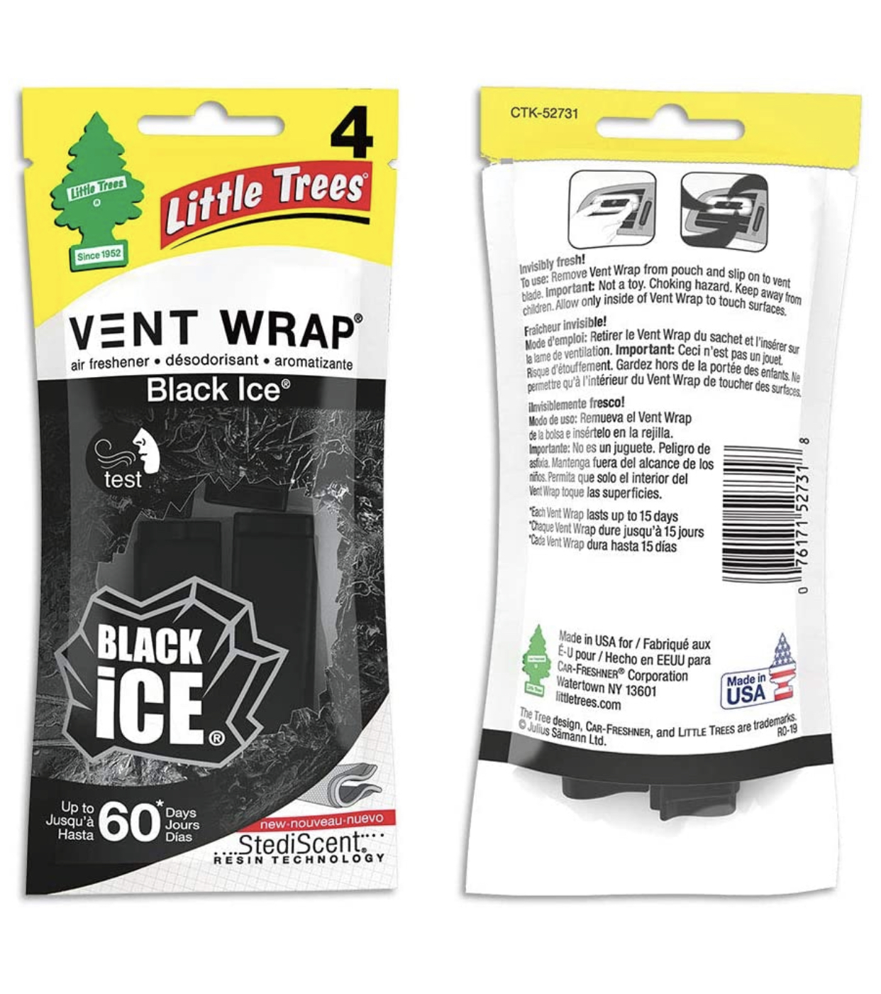 Little Trees Vent Wrap น้ำหอมปรับอากาศ กลิ่น Black Ice (4 ชิ้น)
