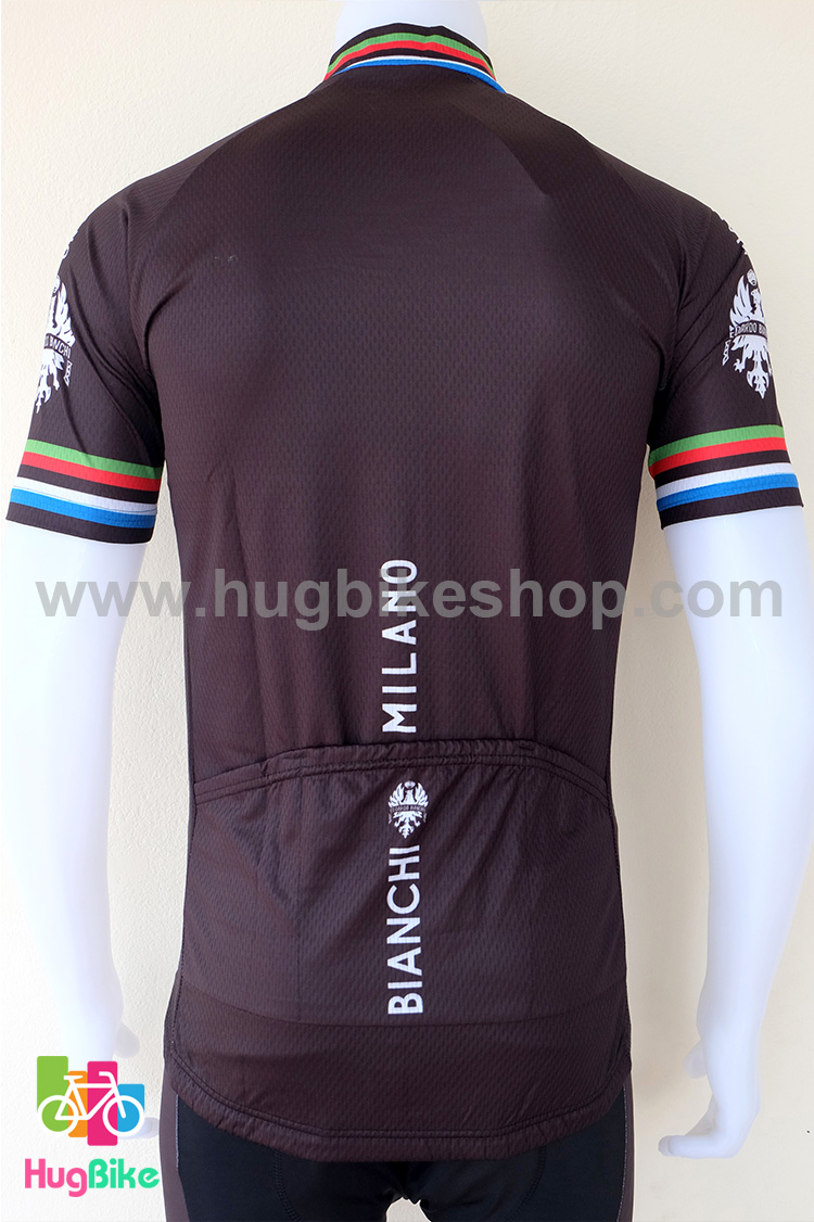 ชุดจักรยานแขนสั้นทีม Bianchi 16 (02) สีดำขอบแขนลาย