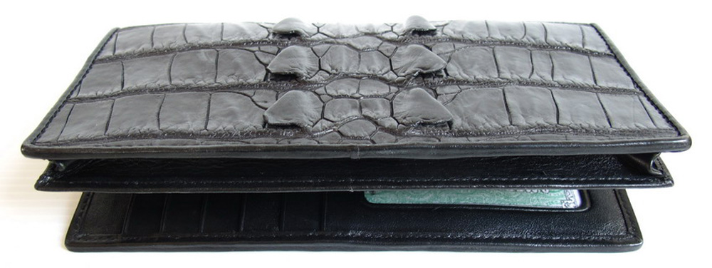 กระเป๋าสตางค์หนังจระเข้แท้ 2พับยาว ส่วนหาง สีดำ