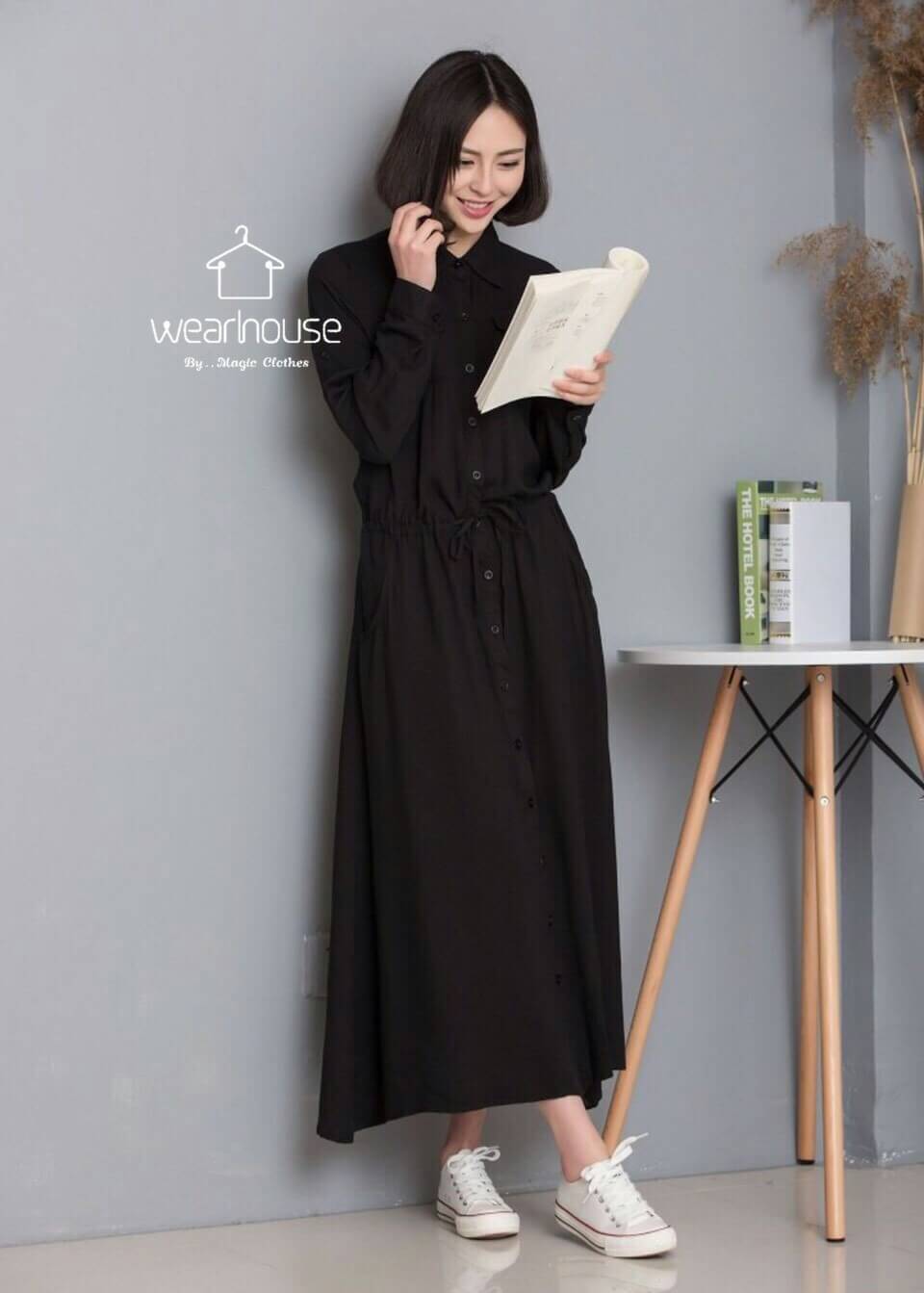 เดรสเชิ้ตงาน ผ้าสปันลินิน