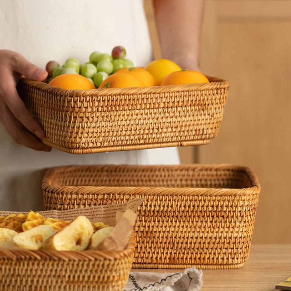 ถาดหวาย ถาดใส่อาหาร กล่องหวาย กล่องขนม พร็อพถ่ายรูป rattan tray🥯