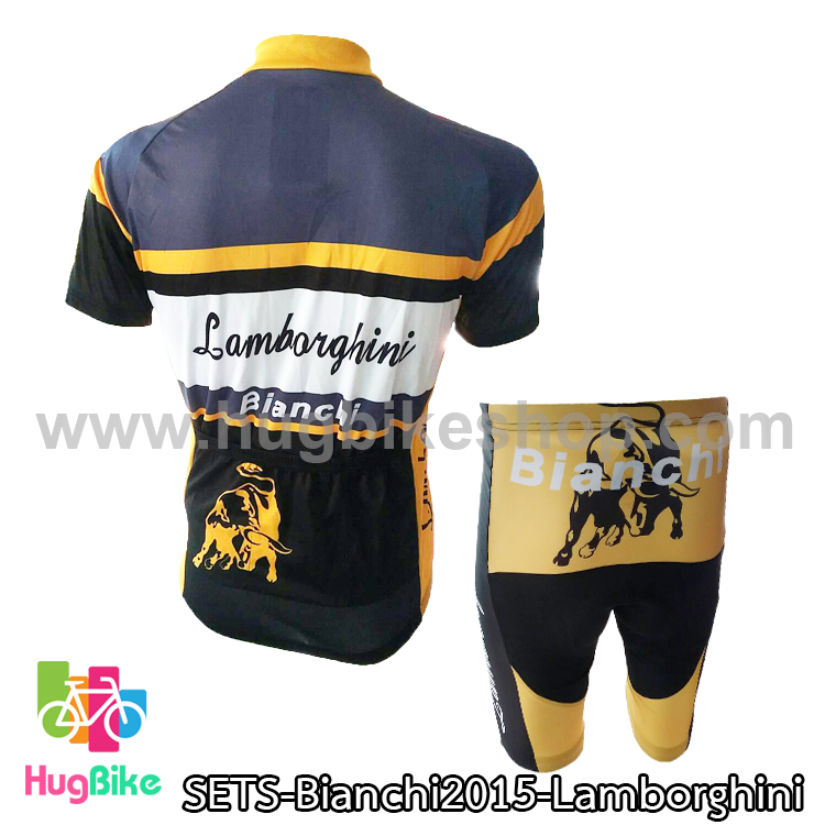 ชุดจักรยานแขนสั้นทีม Bianchi 15 (03) Lamborghini สีเหลืองดำเทา