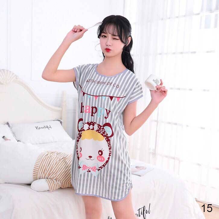 ชุดนอนเดรสแขนสั้นลายน่ารัก