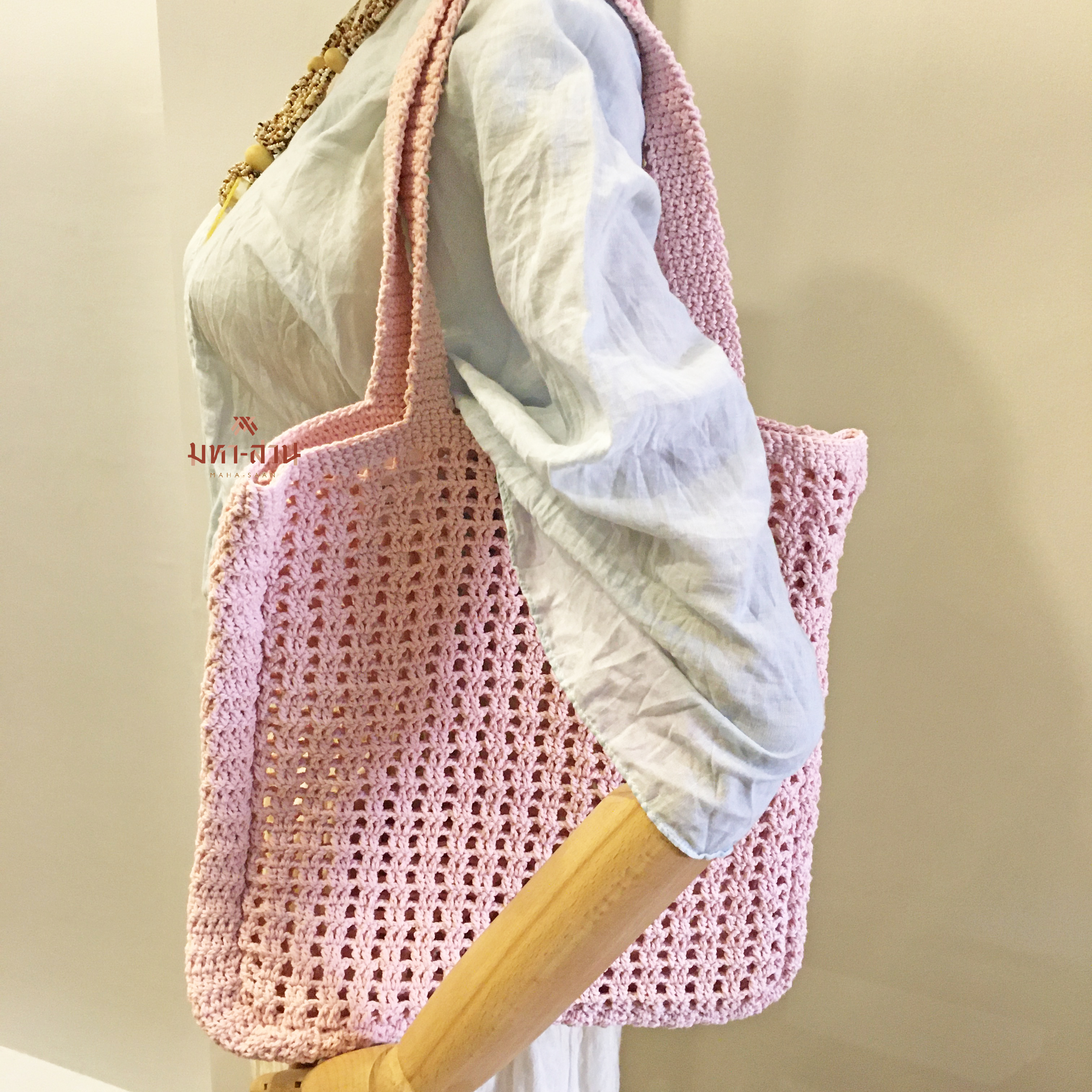 กระเป๋าถักไหมพรม คละสี กระเป๋าถัก cotton ขนาดกลาง 🍭