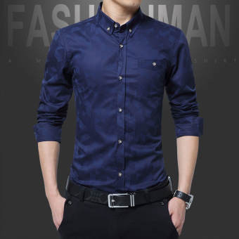 เสื้อลำลองเสื้อผ้าฝ้ายชายผอม (สีน้ำเงินเข้มแขนยาว 1617)