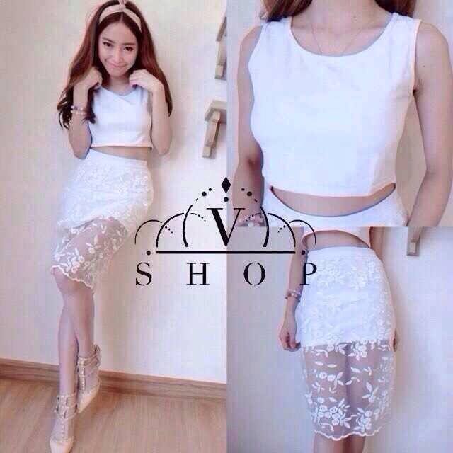 เสื้อกล้าม + กระโปรงลูกไม้