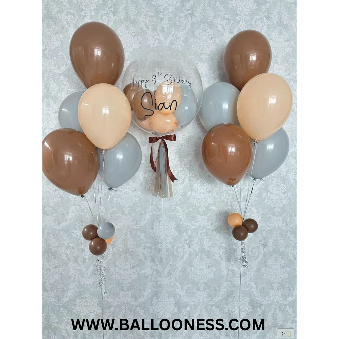 เซทลูกโป่งบับเบิ้ลวันเกิด ขนาด 24นิ้ว + ช่อ 5ลูก 2ช่อ สีเอิร์ทโทน