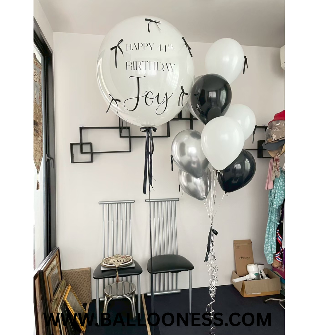 เซทลูกโป่งวันเกิด ขนาด 36นิ้ว + ช่อลูกโป่ง 9ลูก 1ช่อ โทนขาว เงิน ทำ