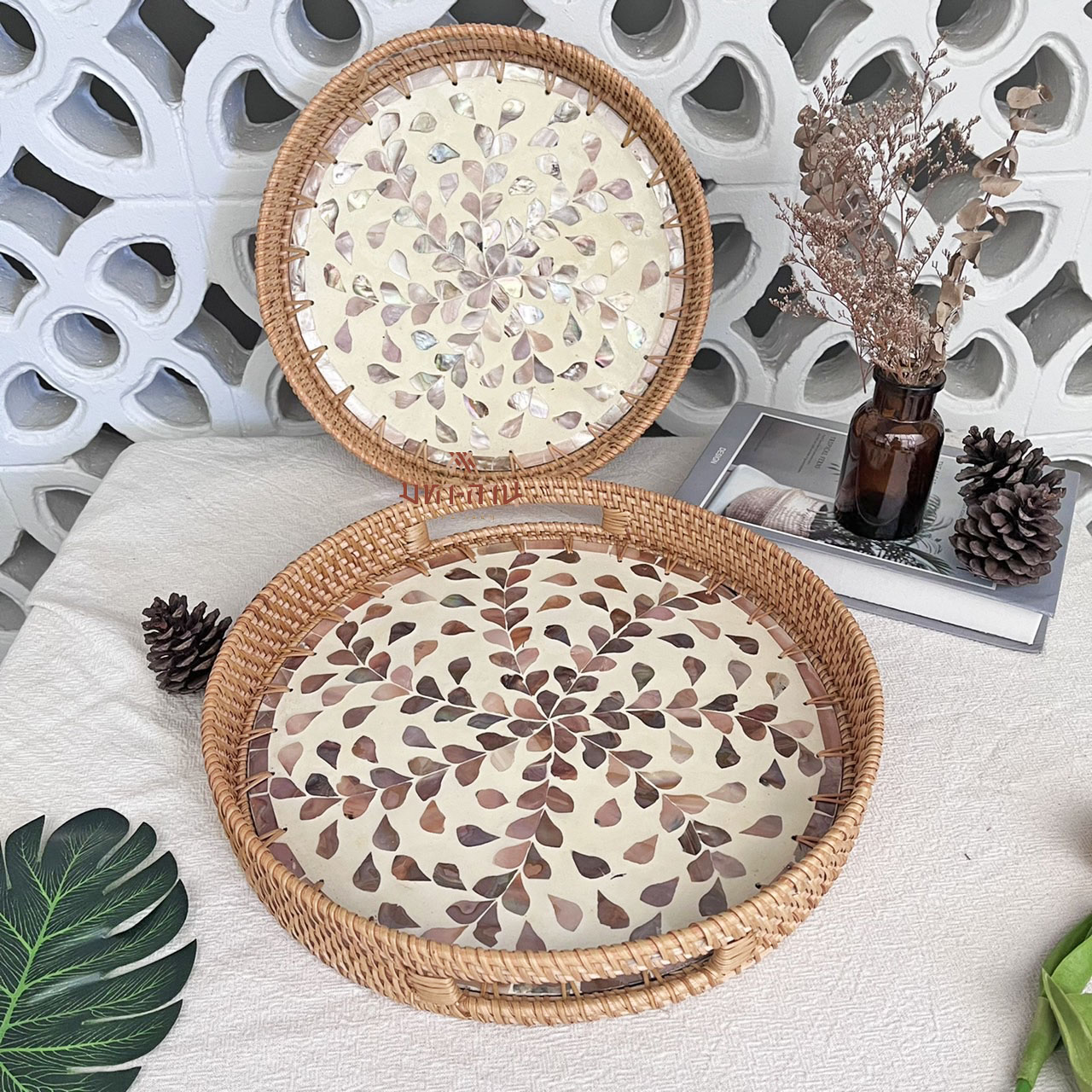 ถาดหวายแต่งโมเสก ถาดสปา ถาดใส่อาหาร พร็อพถ่ายรูป Rattanly Mosaic Tray🌷