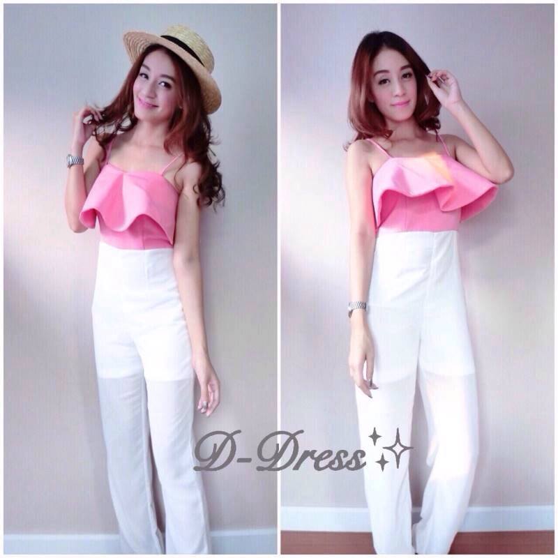 จั้มสูทสายเดี่ยวตัวยาวขาต่อด้วยผ้าชีฟอง