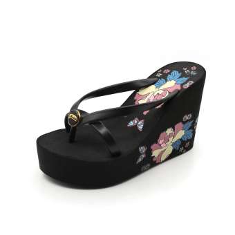 Women's Summer Thong Flip Flops Toe Clip Graffiti Cartoon Herringbone Wedge Sandals Size 35-39