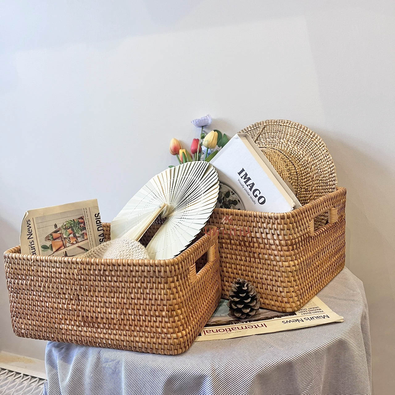 กล่องหวาย ตะกร้าเก็บของ พร็อพถ่ายรูป rattan tray🤎