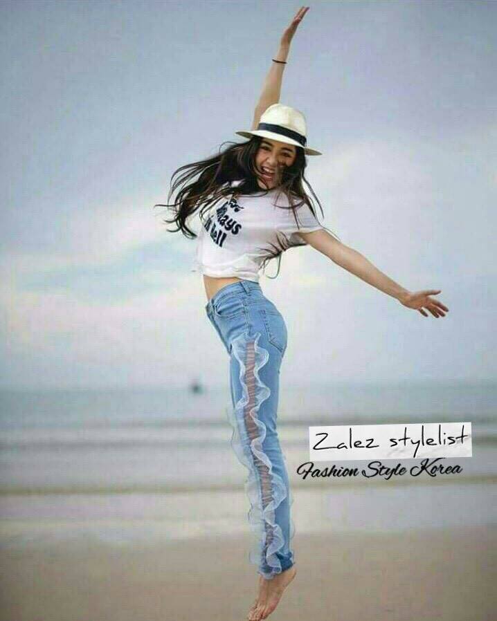 กางเกงยีนส์ แต่งระบายมุ้งมิ้ง