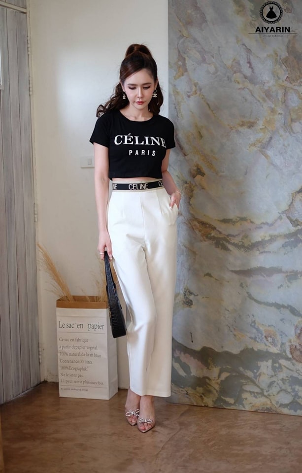 set เสื้อ+ กางเกงขายาวใส่แล้วดูเป็นสาวแพงที่แท้ทรูเลย