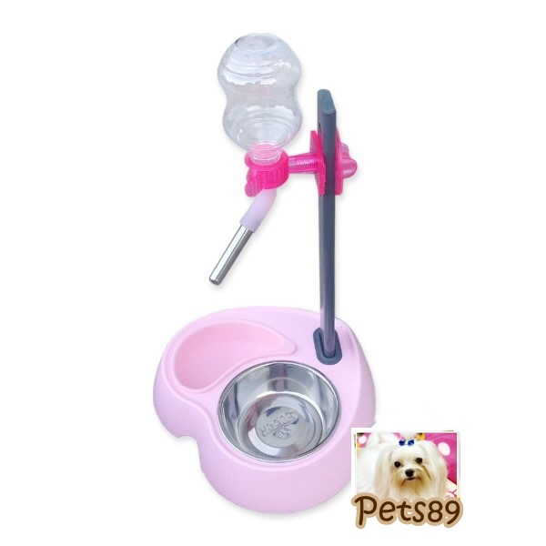ที่ให้อาหารให้น้ำแบบขาตั้ง สีชมพู