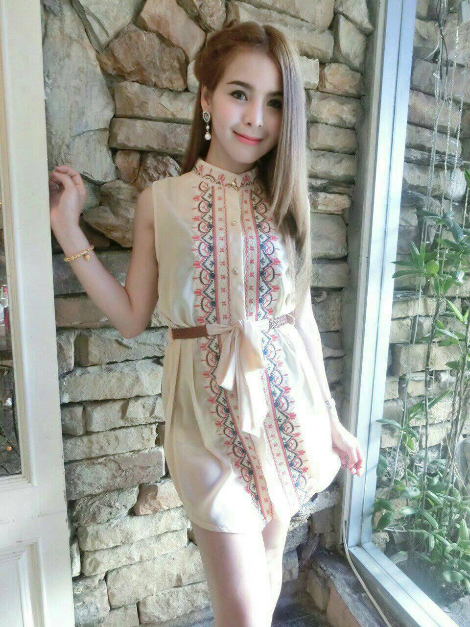 Dress ผ้าชีฟองแขนกุดคอจีน