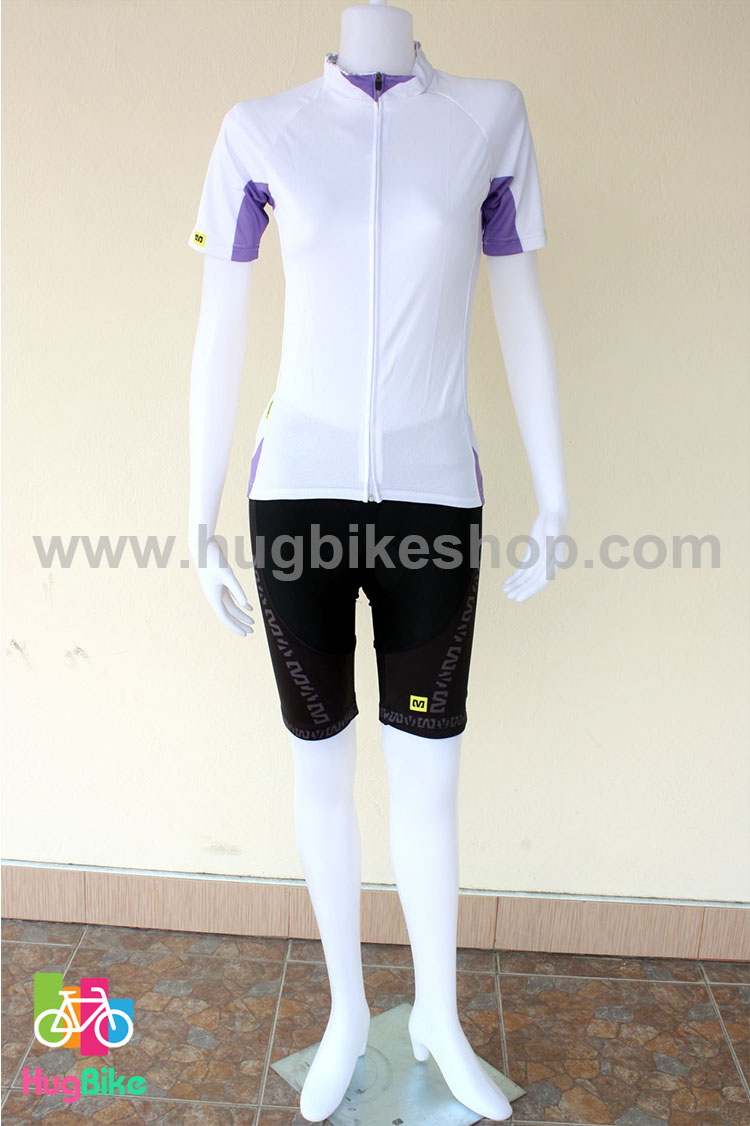 ชุดจักรยานผู้หญิงแขนสั้นขาสั้น Mavic 16 (01) สีขาวม่วง