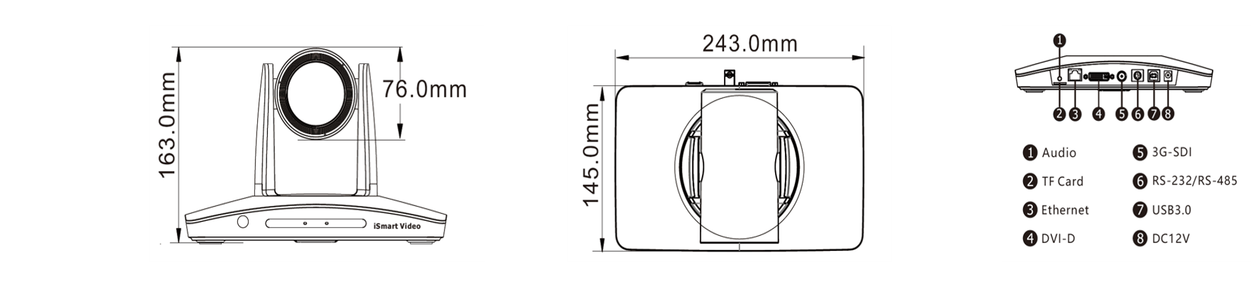 ขนาดของกล้อง LTC2-A2001N-V2