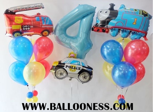 เซทลูกโป่งวันเกิดธีมรถโทนน้ำเงิน แดง เหลือง / Car theme Birthday Balloon Set Blue-Red-Yellow tone
