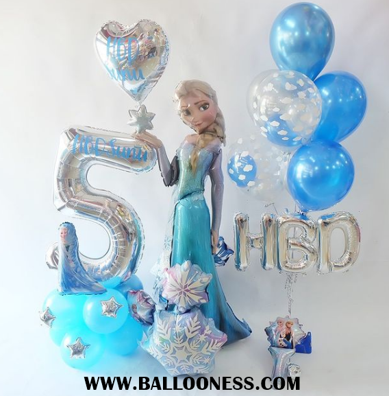เซทลูกโป่งเอลซ่าตัวใหญ่ + ฐานตั้งตัวเลข + ช่อลูกโป่ง7ลูก1ช่อ / Set AirWalker Elsa + Number stand + 1bunch