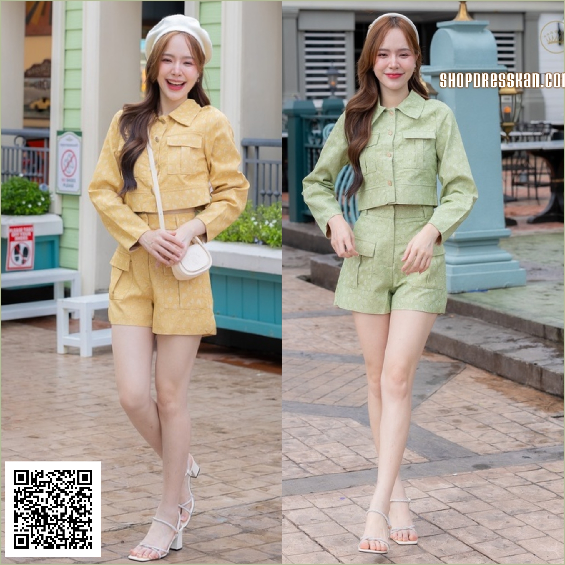 ❌หมดทุกสีทุกไซส์ค่ะ❌: ชุดเซ็ท2ชิ้นงานป้ายคุณภาพ⭐[ S-M-L-XL ] :: เซ็ต 2 ชิ้น เสื้อคอปกแขนยาวแต่งกระดุม แมทซ์เข้ากับกางเกงขาสั้น ดีไซน์สวยน่ารัก ผ้าลายลายหัวใจเนื้อเกรดดี ใส่สวยได้หลายโอกาส