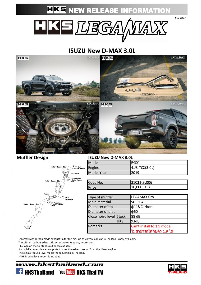 ท่อ HKS LEGAMAX CARBON SINGLE TAIL (ZL006) ISUZU ALL NEW D-MAX 2020+
