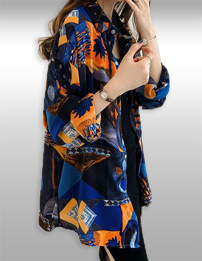 เสื้อแฟชั่นทรงหลวม ลายเรขาคณิต