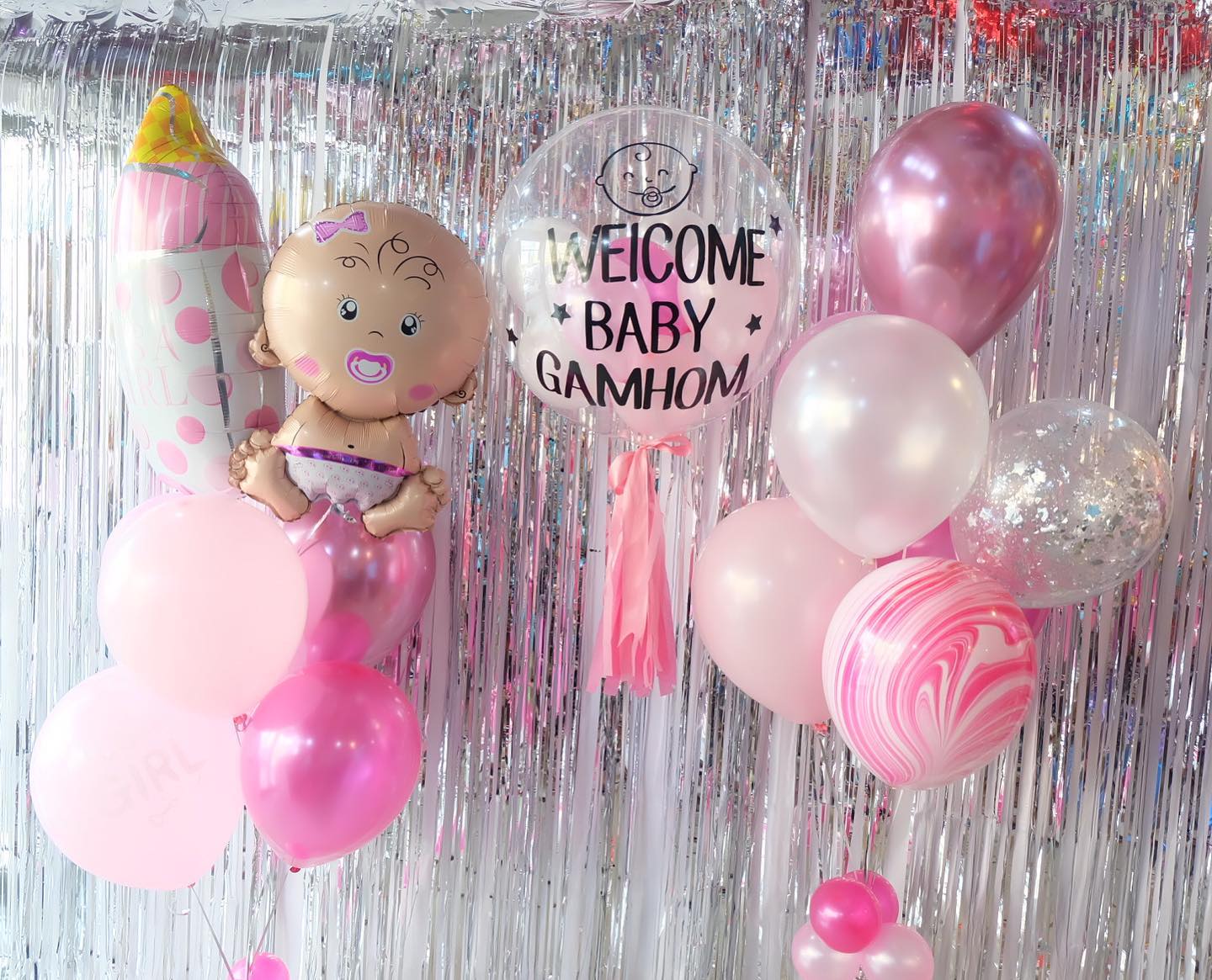 Set welcome baby girl 24-inch pink (15pcs) (with helium)