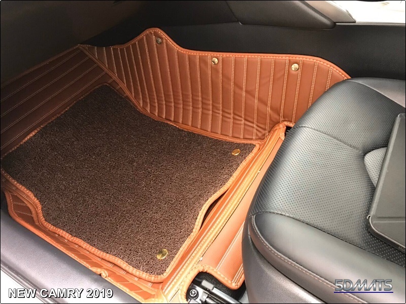พรมปูพื้นรถยนต์5D13มิล NEW CAMRY 2019 สีน้ำตาล3ชิ้นลายตรง +(เสริมพรมดักฝุ่นไวนิล4ชิืน)