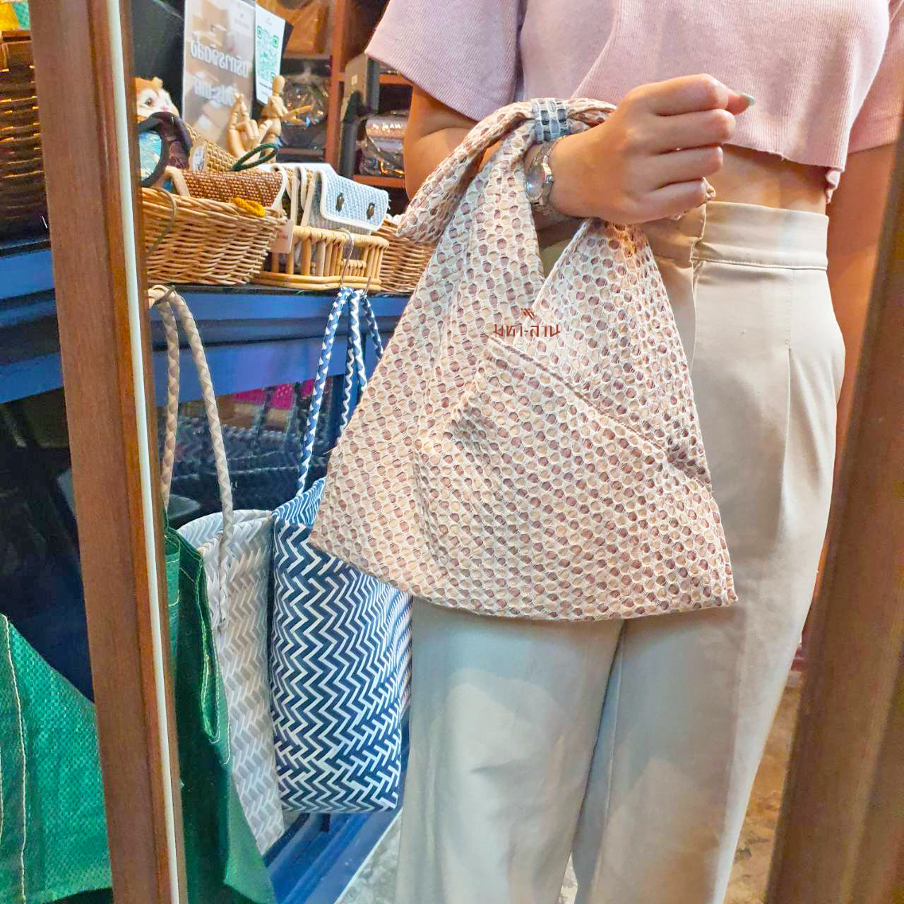 กระเป๋าผ้า ถุงผ้า แฟชั่น คล้องแขน แต่งโบว์ คละสี 🎀