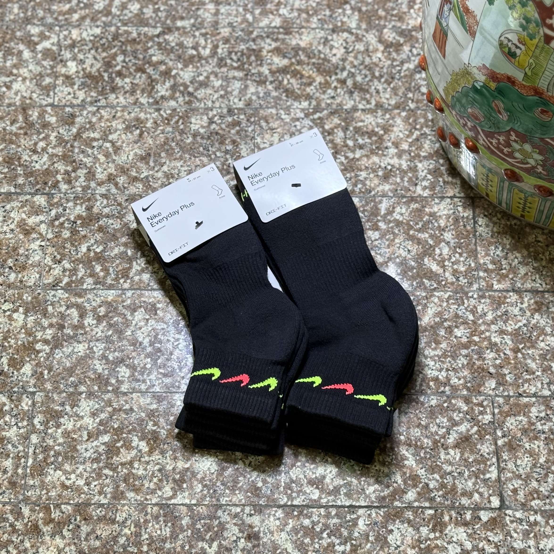 ถุงเท้า Nike EveryDay Plus Ankle Socks ‘BLACK’ #แพค3คู่ (M,L)
