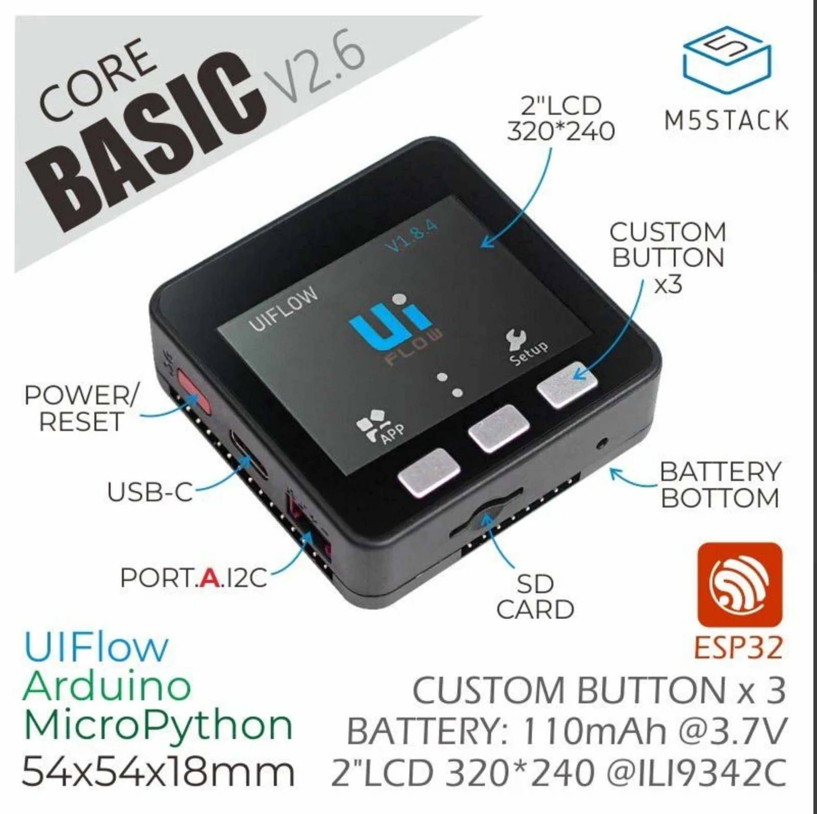 กล่องสมองกลเพื่องาน IoT รุ่น M5Stack Core Basic