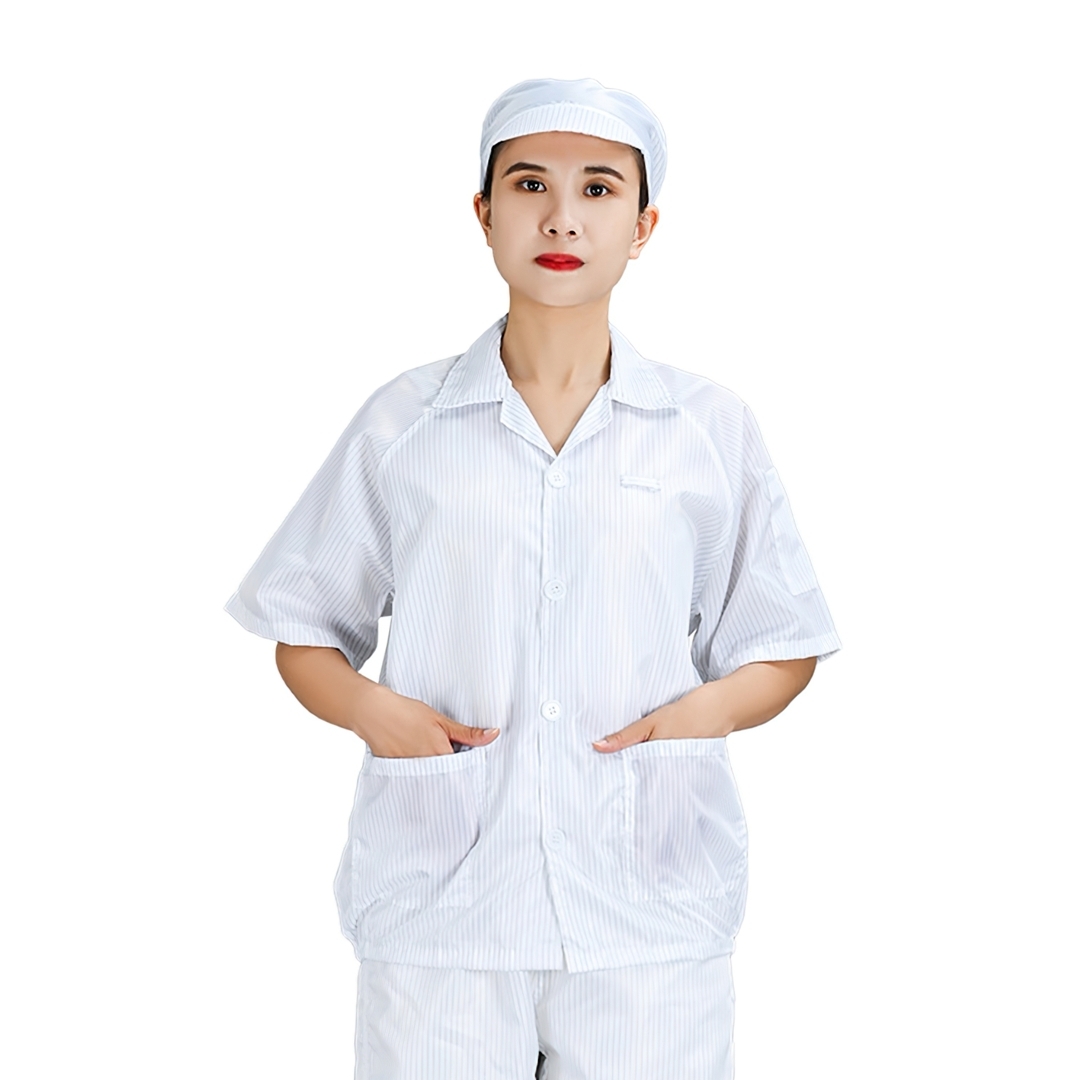 BRT-010 เสื้อแขนสั้น+ฟรีหมวก!!! ป้องกันไฟฟ้าสถิตย์ Polyester fabric + conductive fiber