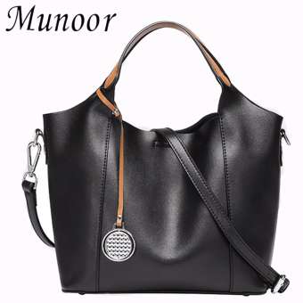 Munoor Women Tote Bags 100% Genuine Cow Leather Elegant Shoulder Bags Fashionable Handbags (Black) - intl